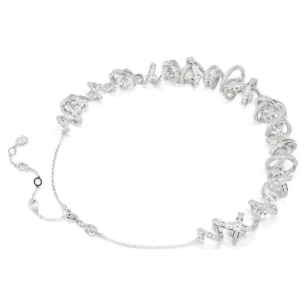 Hyperbola necklace, Mixed cuts, White, Rhodium plated by SWAROVSKI