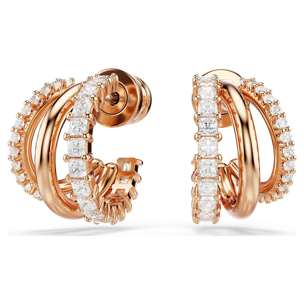 Hyperbola hoop earrings, Mixed cuts, Mini, White, Rose gold-tone plated by SWAROVSKI