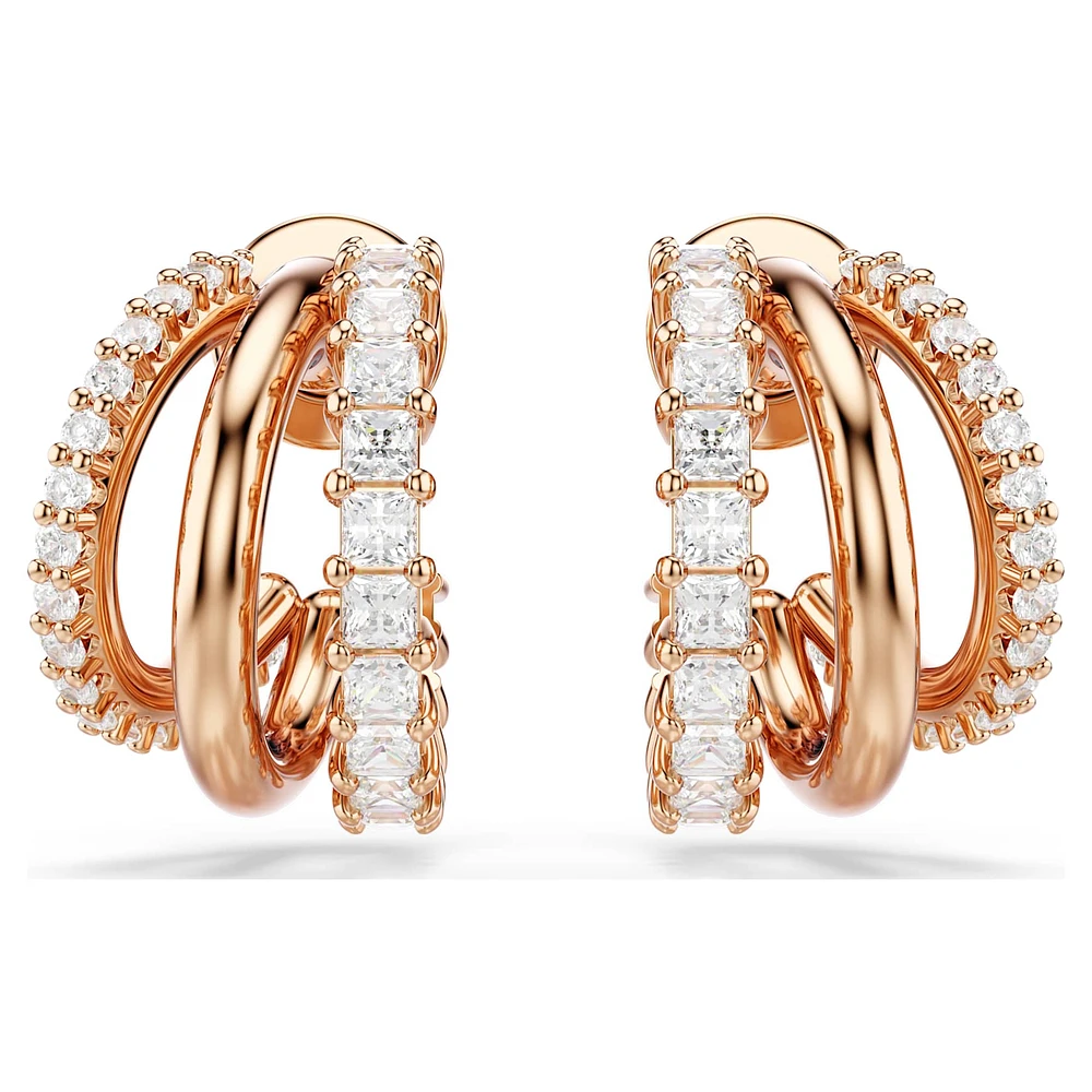 Hyperbola hoop earrings, Mixed cuts, Mini, White, Rose gold-tone plated by SWAROVSKI