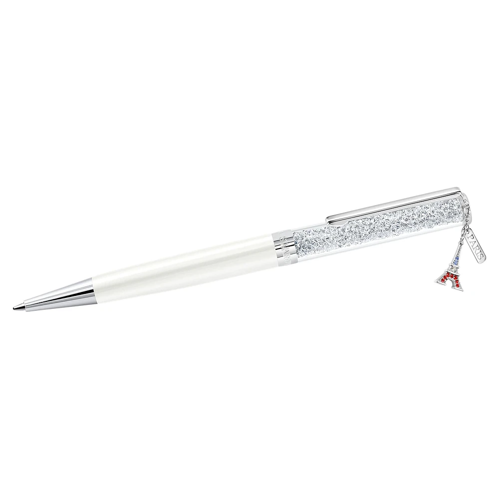Crystalline ballpoint pen, Eiffel tower, White, Chrome plated by SWAROVSKI