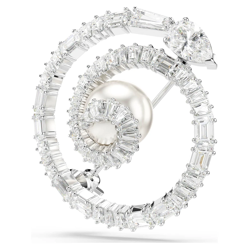 Snake brooch, Crystal pearl, Mixed cuts, Year of the Snake, White, Rhodium plated by SWAROVSKI