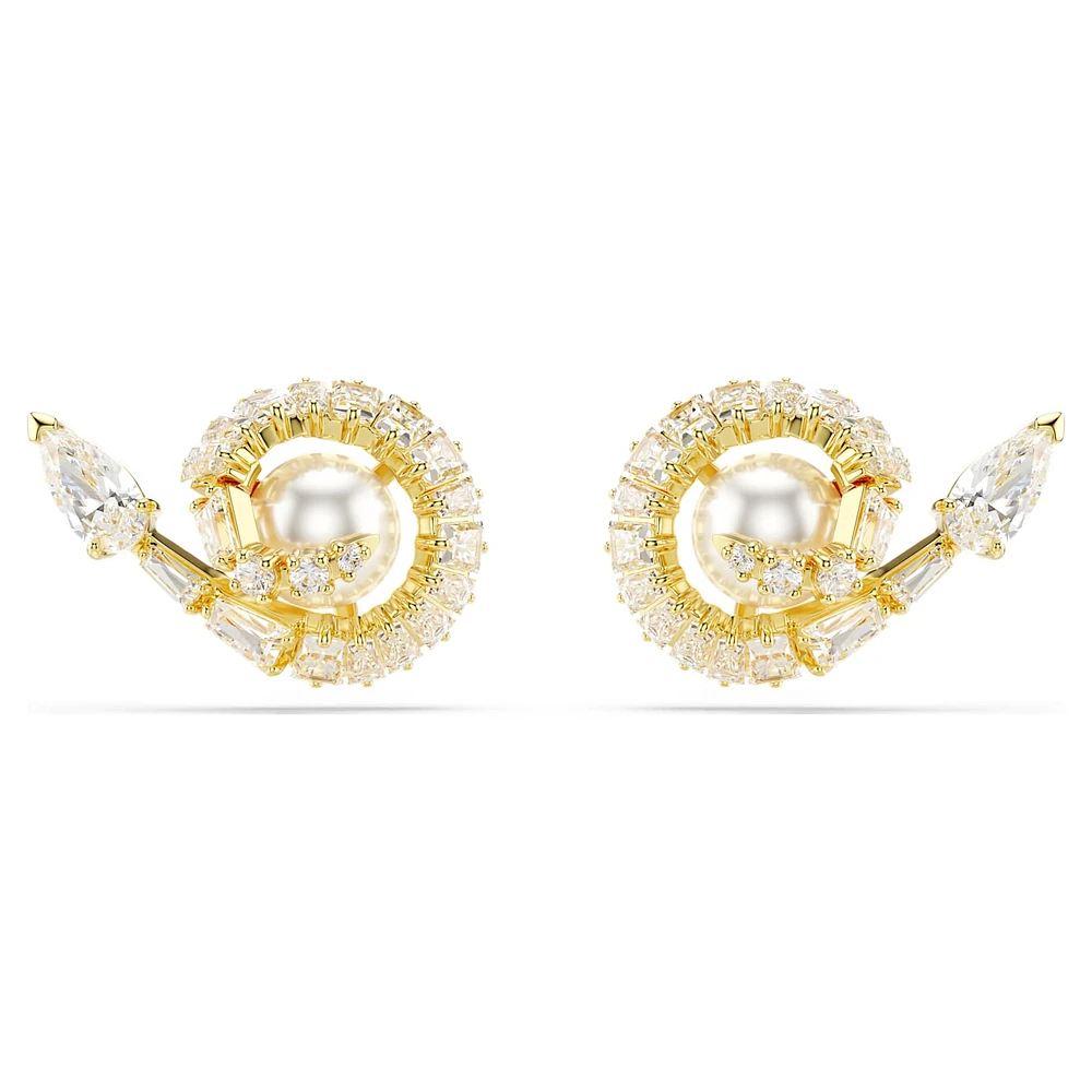 Snake stud earrings, Crystal pearl, Mixed cuts, Year of the Snake, White, Gold-tone plated by SWAROVSKI