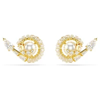 Snake stud earrings, Crystal pearl, Mixed cuts, Year of the Snake, White, Gold-tone plated by SWAROVSKI