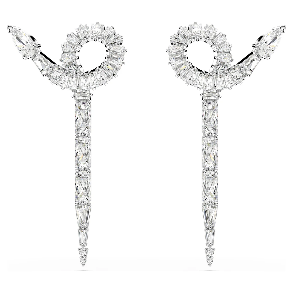 Snake drop earrings, Mixed cuts, Year of the Snake, White, Rhodium plated by SWAROVSKI