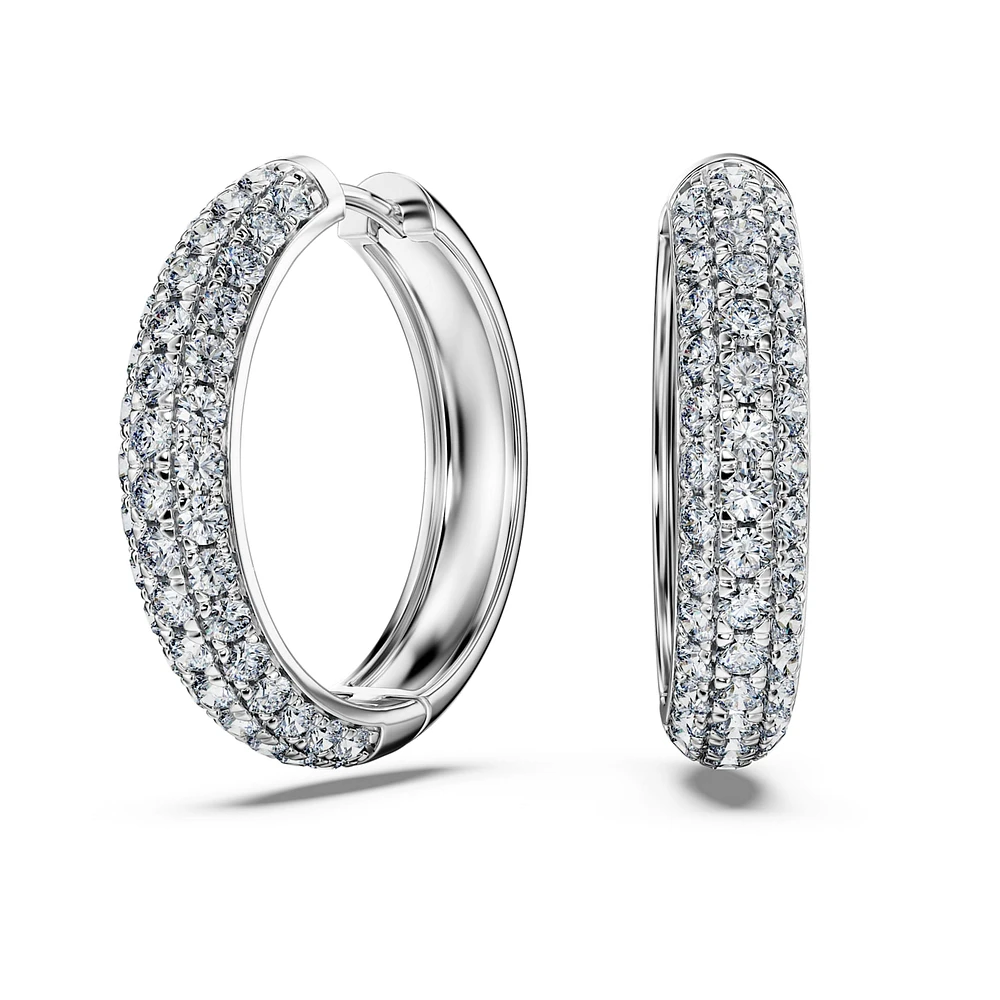 Eternity hoop earrings, Lab-grown diamonds 2 ct tw, Round shape, 14K white gold by SWAROVSKI