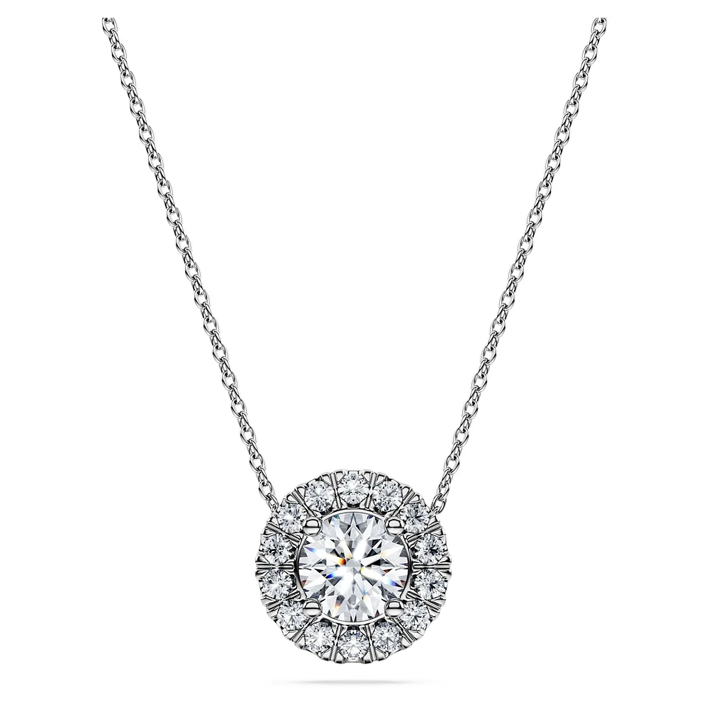 Eternity halo solitaire pendant, Lab-grown diamonds 1 ct tw, Round shape, 14K white gold by SWAROVSKI