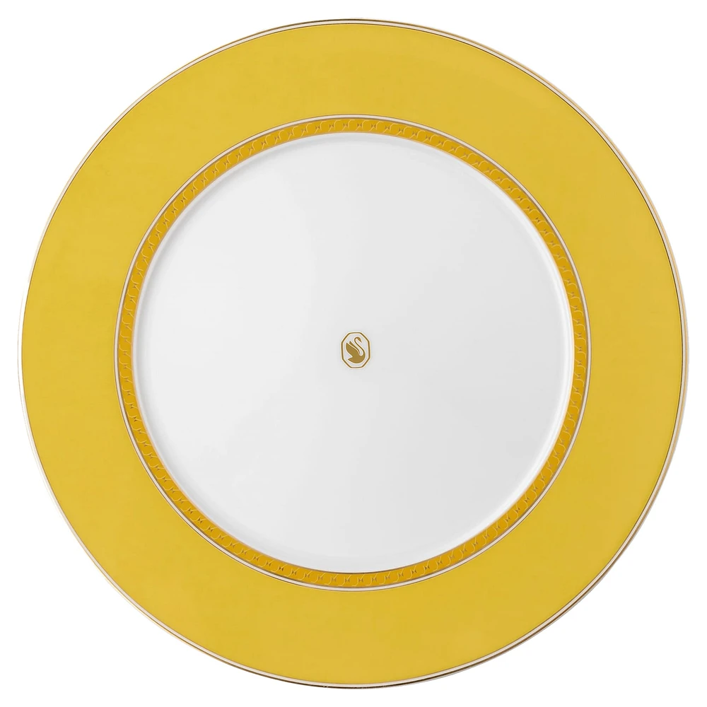 Signum dinner plate, Porcelain, Yellow by SWAROVSKI