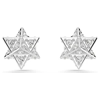 Dextera stud earrings, Round cut, Star, White, Rhodium plated by SWAROVSKI