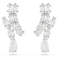 Matrix drop earrings, Mixed cuts, White, Rhodium plated by SWAROVSKI