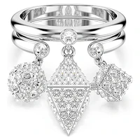 Dextera ring, Set (2), Sphere and cube, White, Rhodium plated by SWAROVSKI