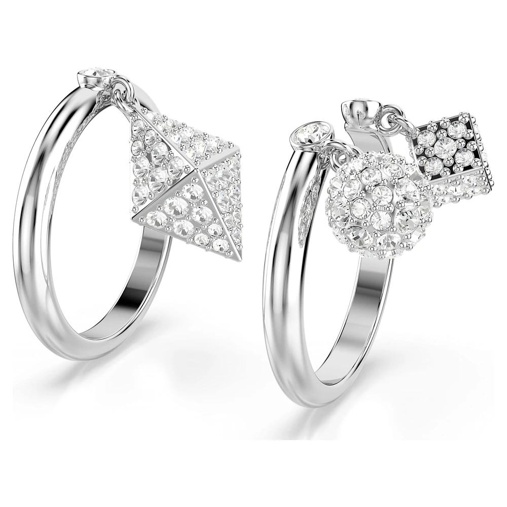 Dextera ring, Set (2), Sphere and cube, White, Rhodium plated by SWAROVSKI