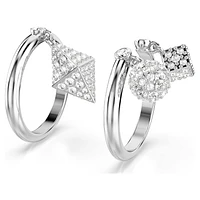 Dextera ring, Set (2), Sphere and cube, White, Rhodium plated by SWAROVSKI