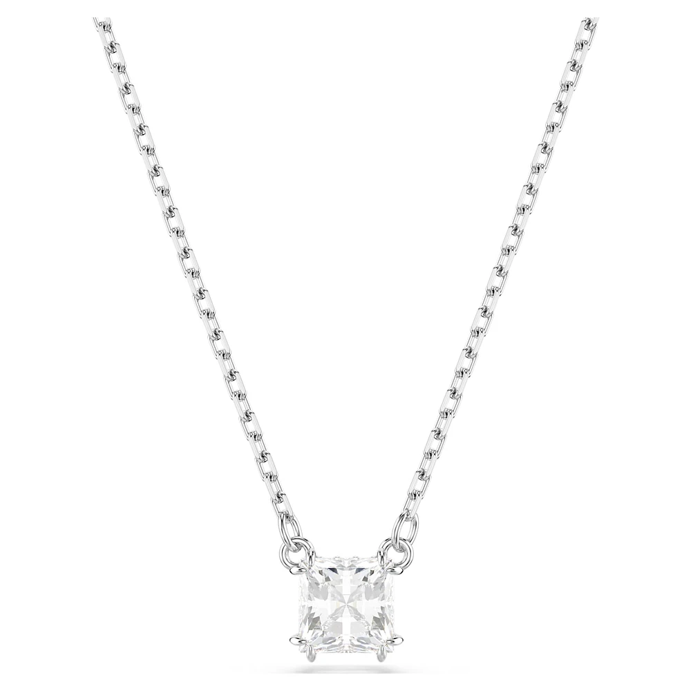 Stilla Attract pendant, Square cut, White, Rhodium plated by SWAROVSKI