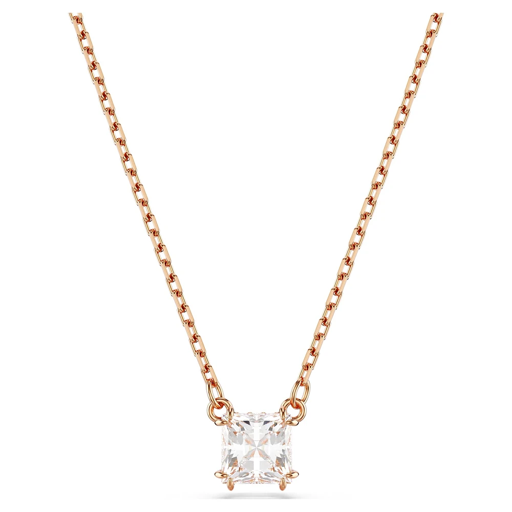Stilla Attract pendant, Square cut, White, Rose gold-tone plated by SWAROVSKI