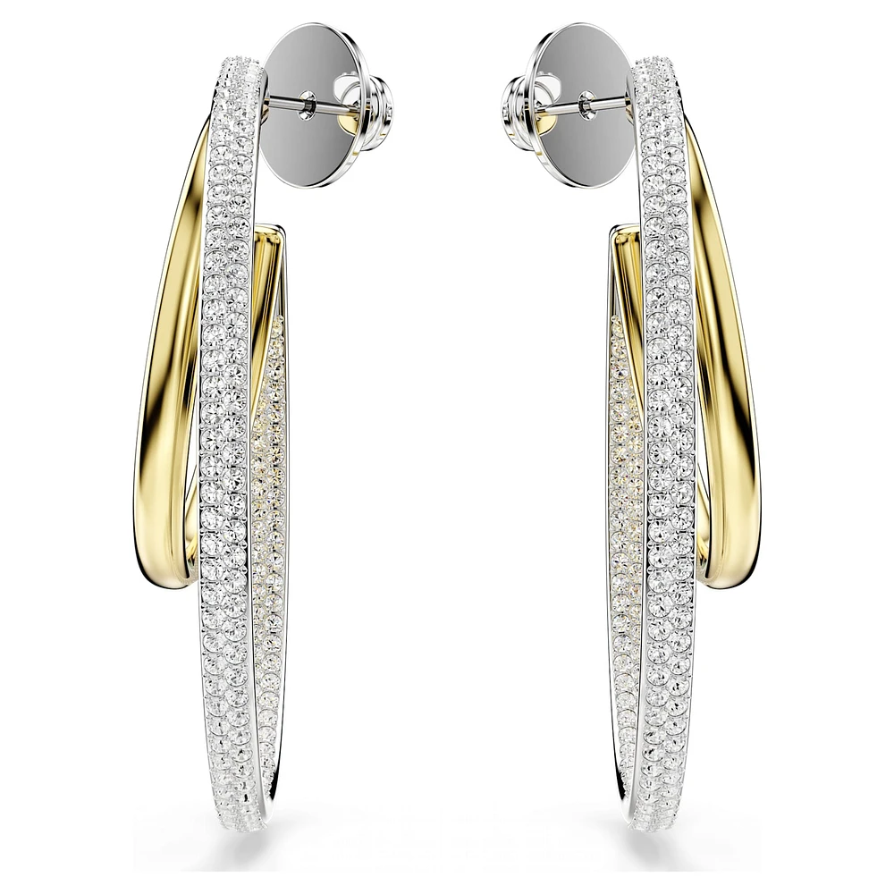 Hyperbola hoop earrings, Round cut, Medium, White, Mixed metal finish by SWAROVSKI