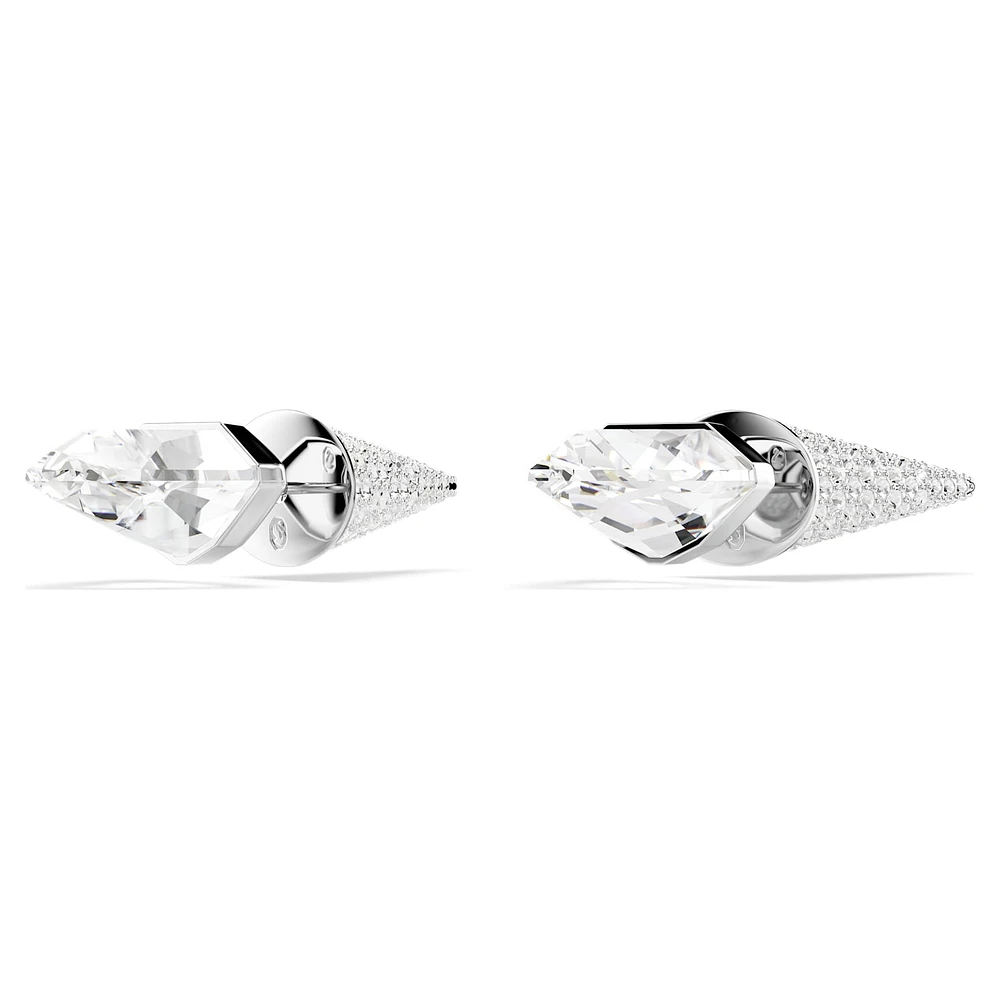 Lucent stud earrings, Pavé, Spike, White, Rhodium plated by SWAROVSKI