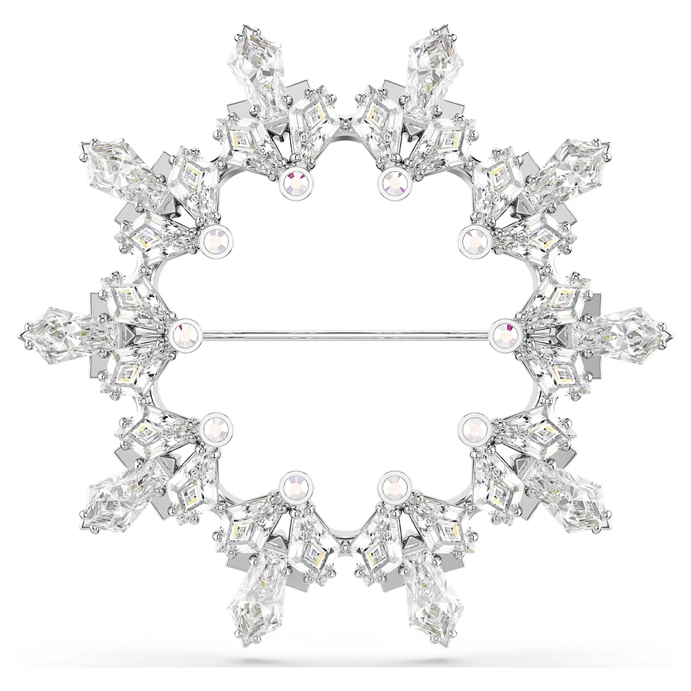 Idyllia brooch, Mixed cuts, Snowflake, White, Rhodium plated by SWAROVSKI