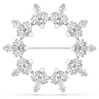 Idyllia brooch, Mixed cuts, Snowflake, White, Rhodium plated by SWAROVSKI