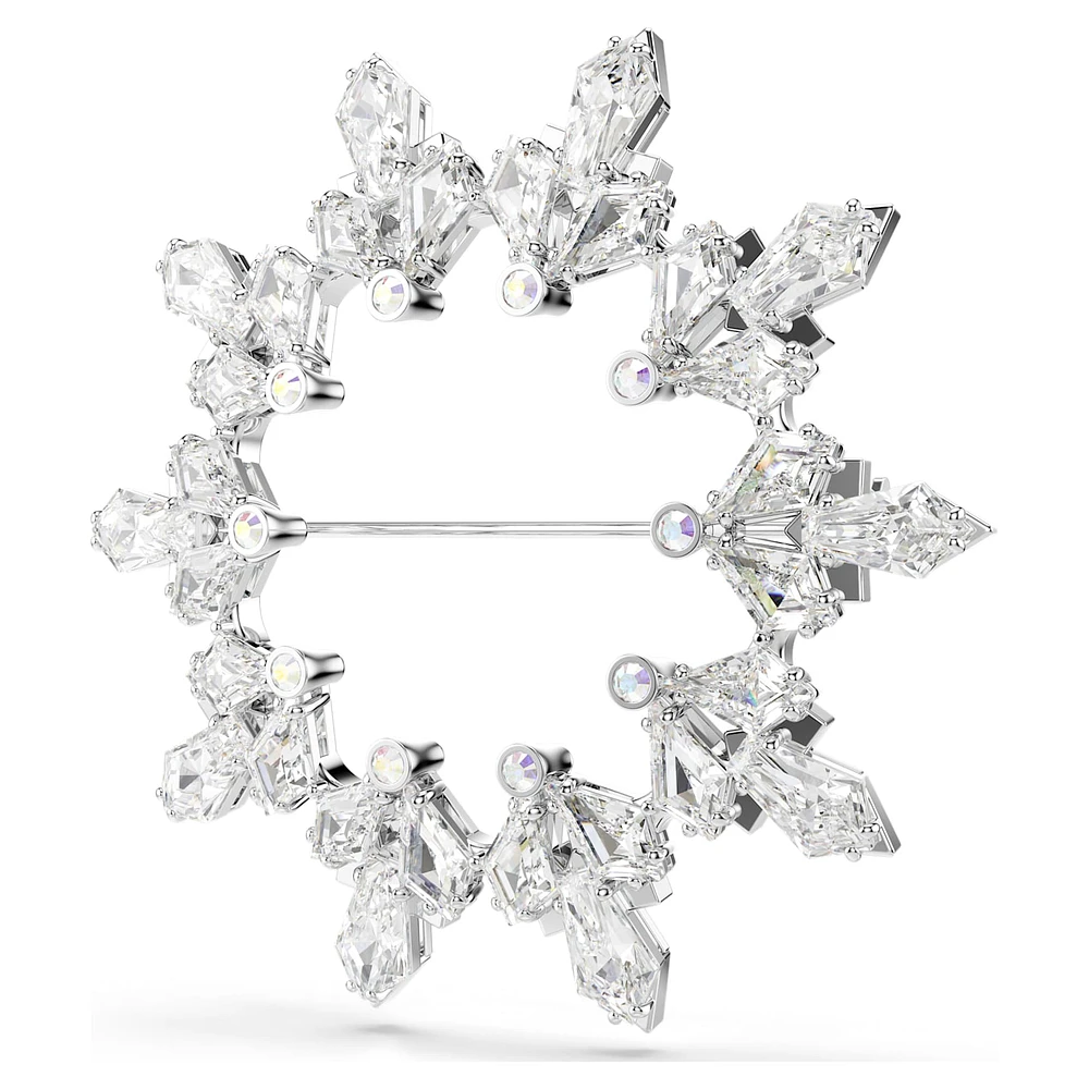Idyllia brooch, Mixed cuts, Snowflake, White, Rhodium plated by SWAROVSKI