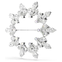 Idyllia brooch, Mixed cuts, Snowflake, White, Rhodium plated by SWAROVSKI