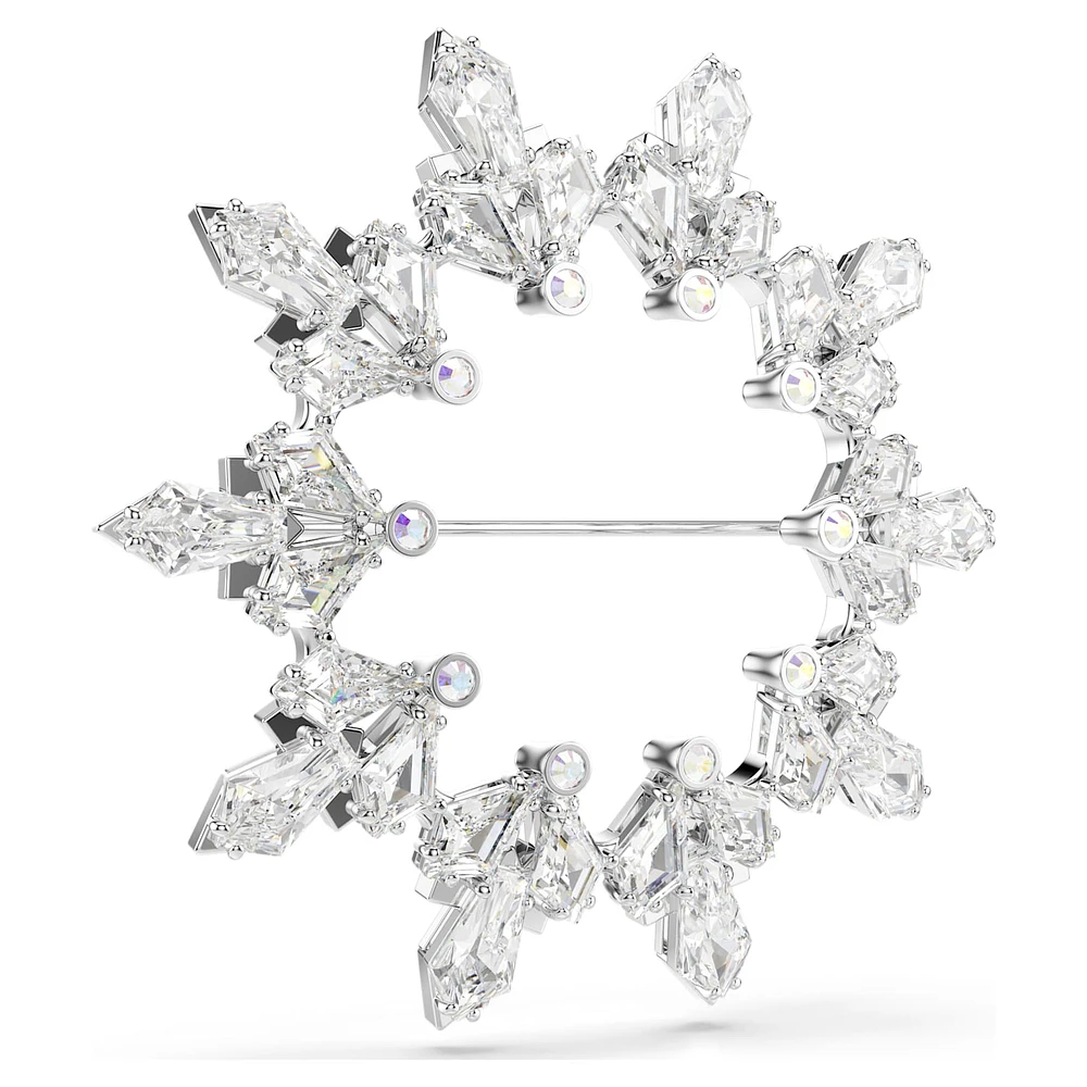 Idyllia brooch, Mixed cuts, Snowflake, White, Rhodium plated by SWAROVSKI