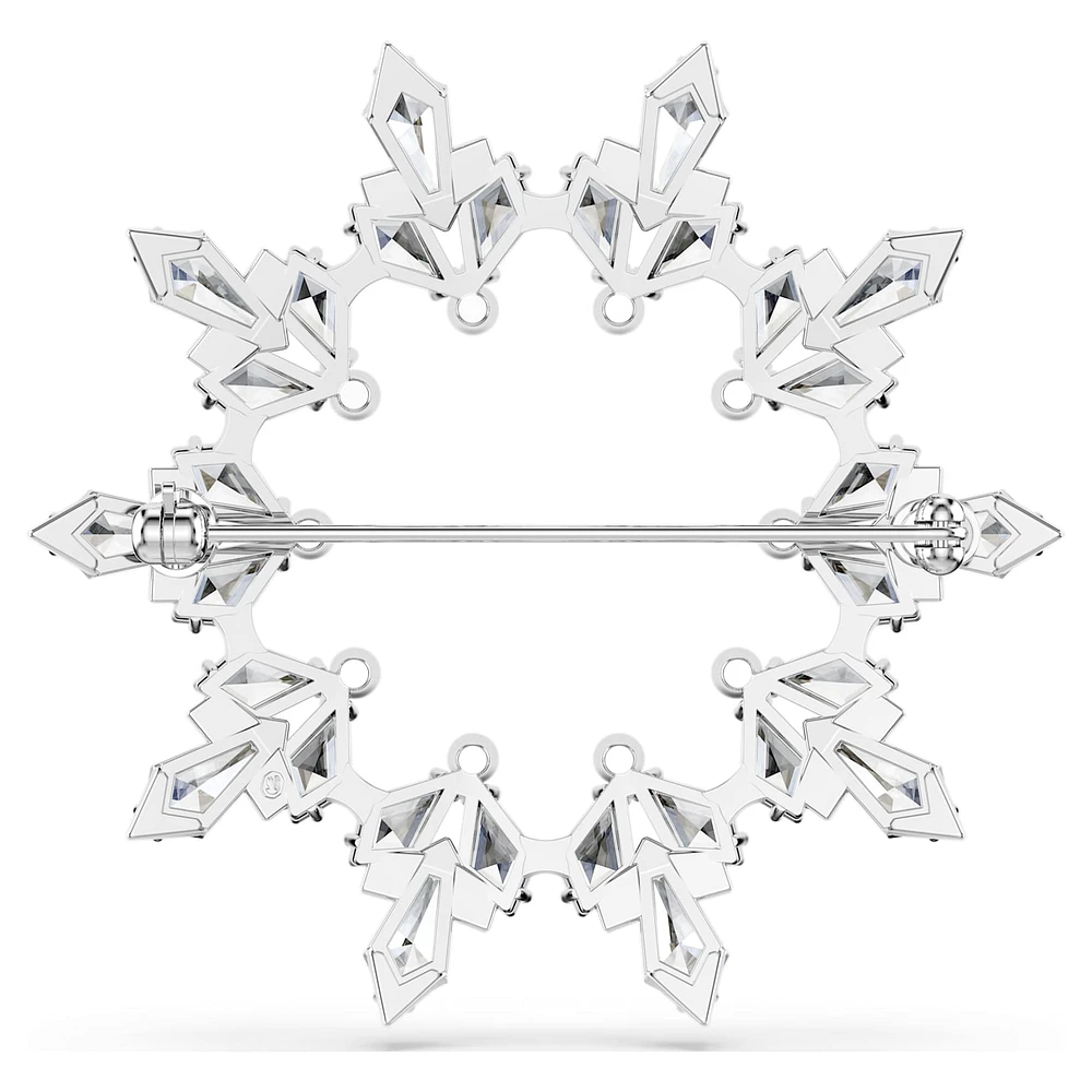 Idyllia brooch, Mixed cuts, Snowflake, White, Rhodium plated by SWAROVSKI