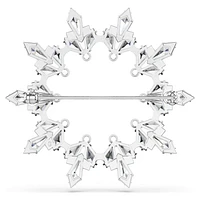 Idyllia brooch, Mixed cuts, Snowflake, White, Rhodium plated by SWAROVSKI