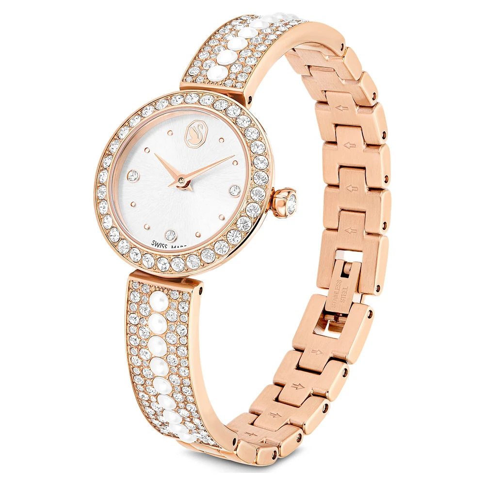 Matrix Pearl bangle watch, Swiss Made, Crystal bracelet, Rose gold-tone finish by SWAROVSKI