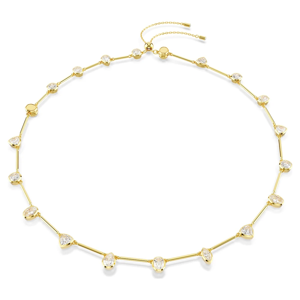 Imber Tennis necklace, Magnetic closure, Mixed cuts, White, Gold-tone plated by SWAROVSKI