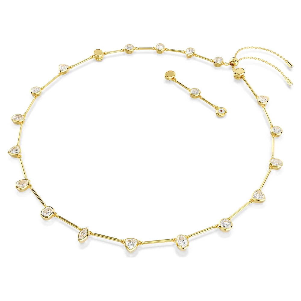 Imber Tennis necklace, Magnetic closure, Mixed cuts, White, Gold-tone plated by SWAROVSKI