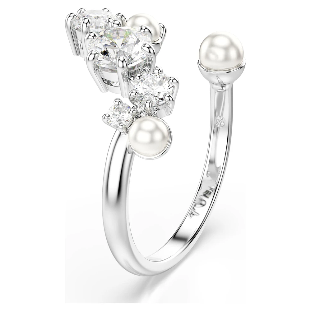 Constella open ring, Crystal pearl, Round cuts, White, Rhodium plated by SWAROVSKI