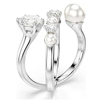 Matrix cocktail ring, Crystal pearl, Round cut, White, Rhodium plated by SWAROVSKI