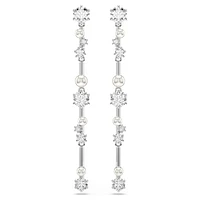 Constella drop earrings, Crystal pearl, Round cuts, White, Rhodium plated by SWAROVSKI