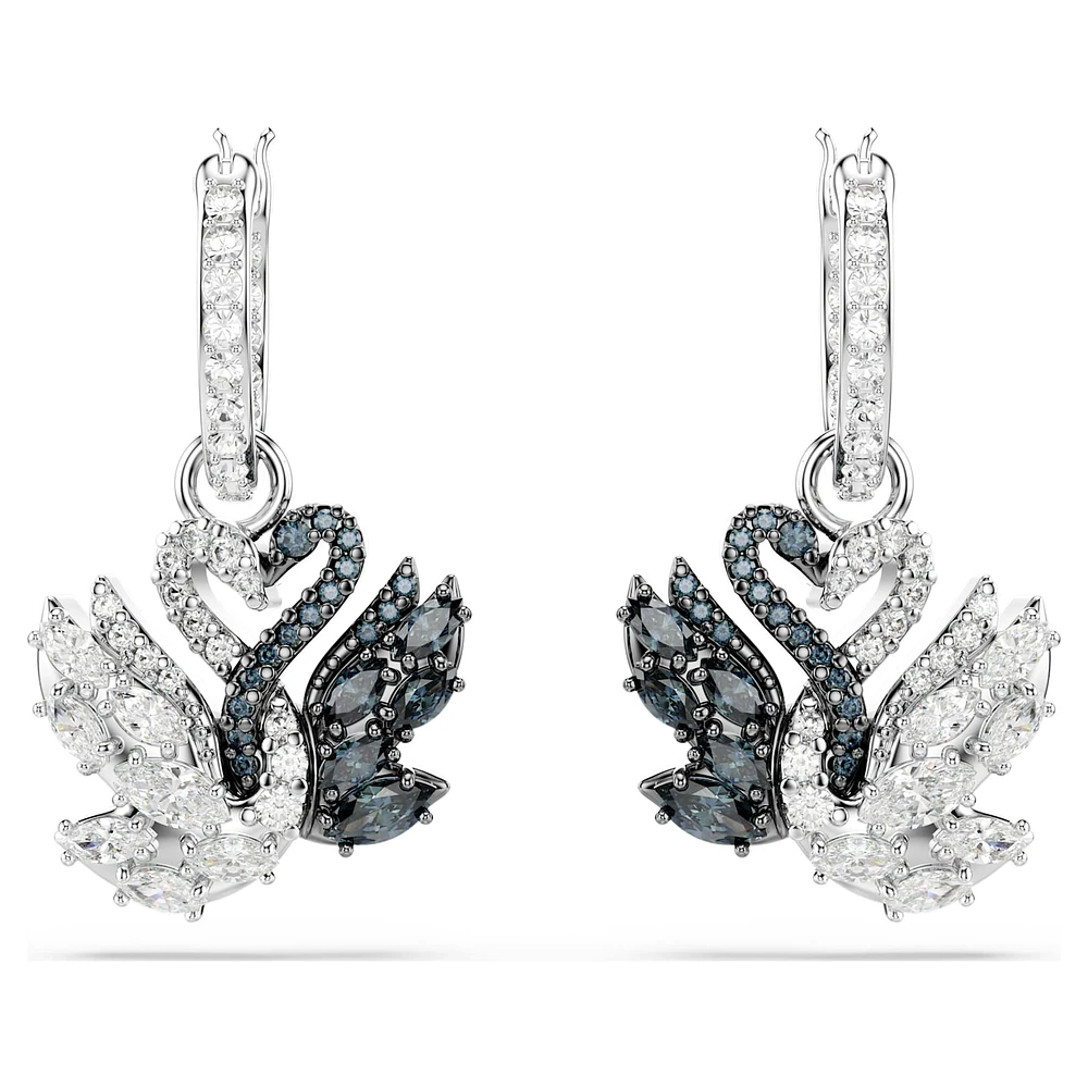Swan drop earrings, Swan, Black, Mixed metal finish by SWAROVSKI