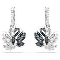 Swan drop earrings, Swan, Black, Mixed metal finish by SWAROVSKI