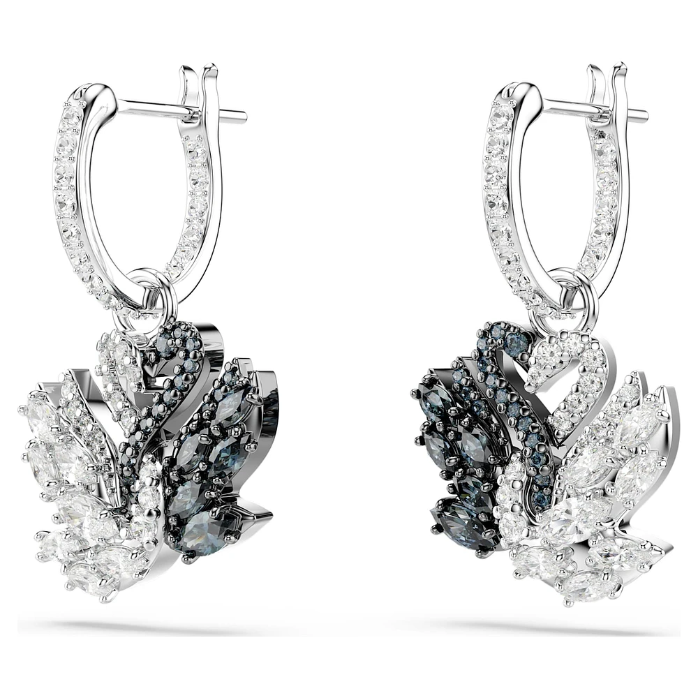 Swan drop earrings, Swan, Black, Mixed metal finish by SWAROVSKI