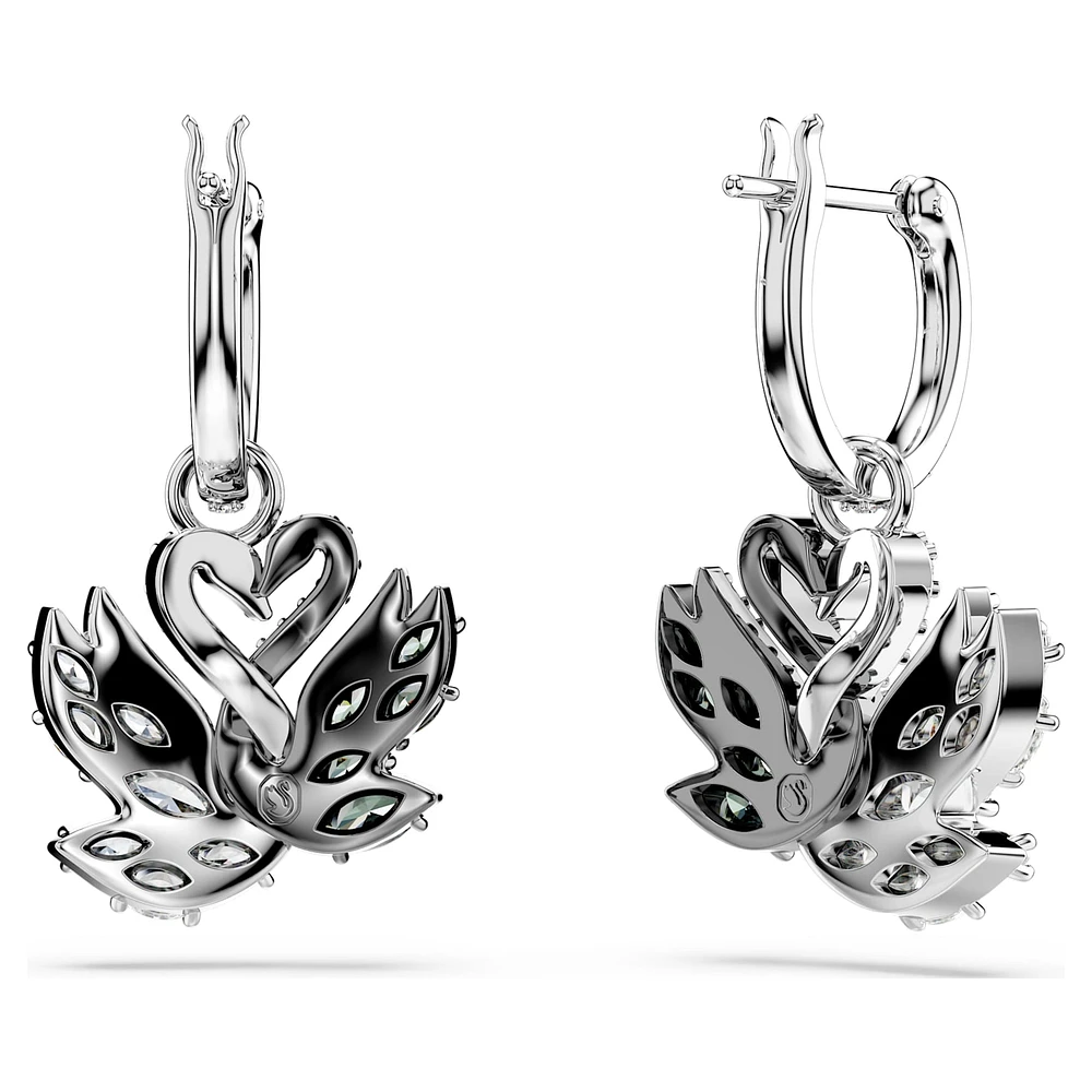 Swan drop earrings, Swan, Black, Mixed metal finish by SWAROVSKI