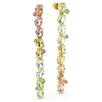 Gema drop earrings, Asymmetrical design, Mixed cuts, Long, Multicoloured, Gold-tone plated by SWAROVSKI