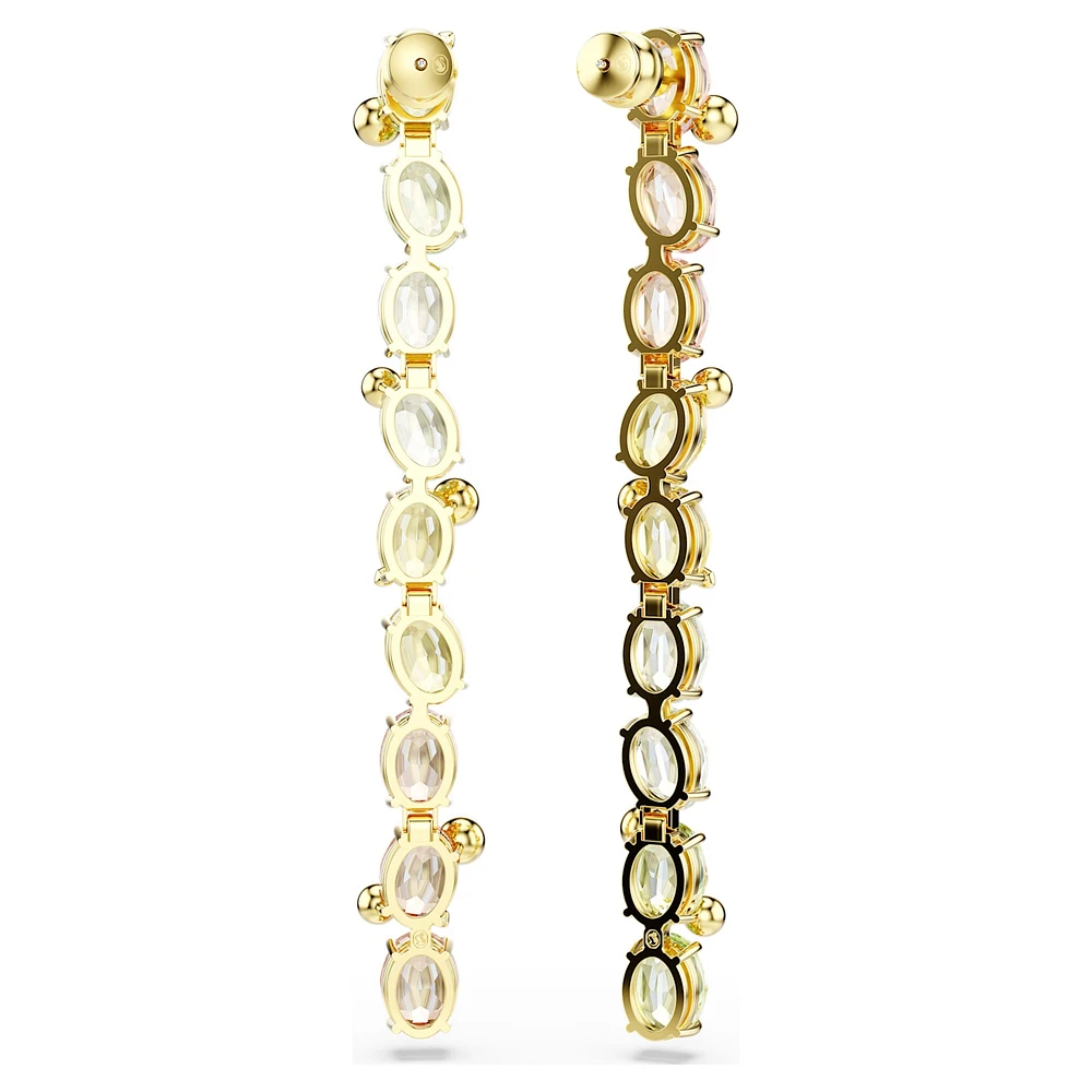 Gema drop earrings, Asymmetrical design, Mixed cuts, Long, Multicoloured, Gold-tone plated by SWAROVSKI