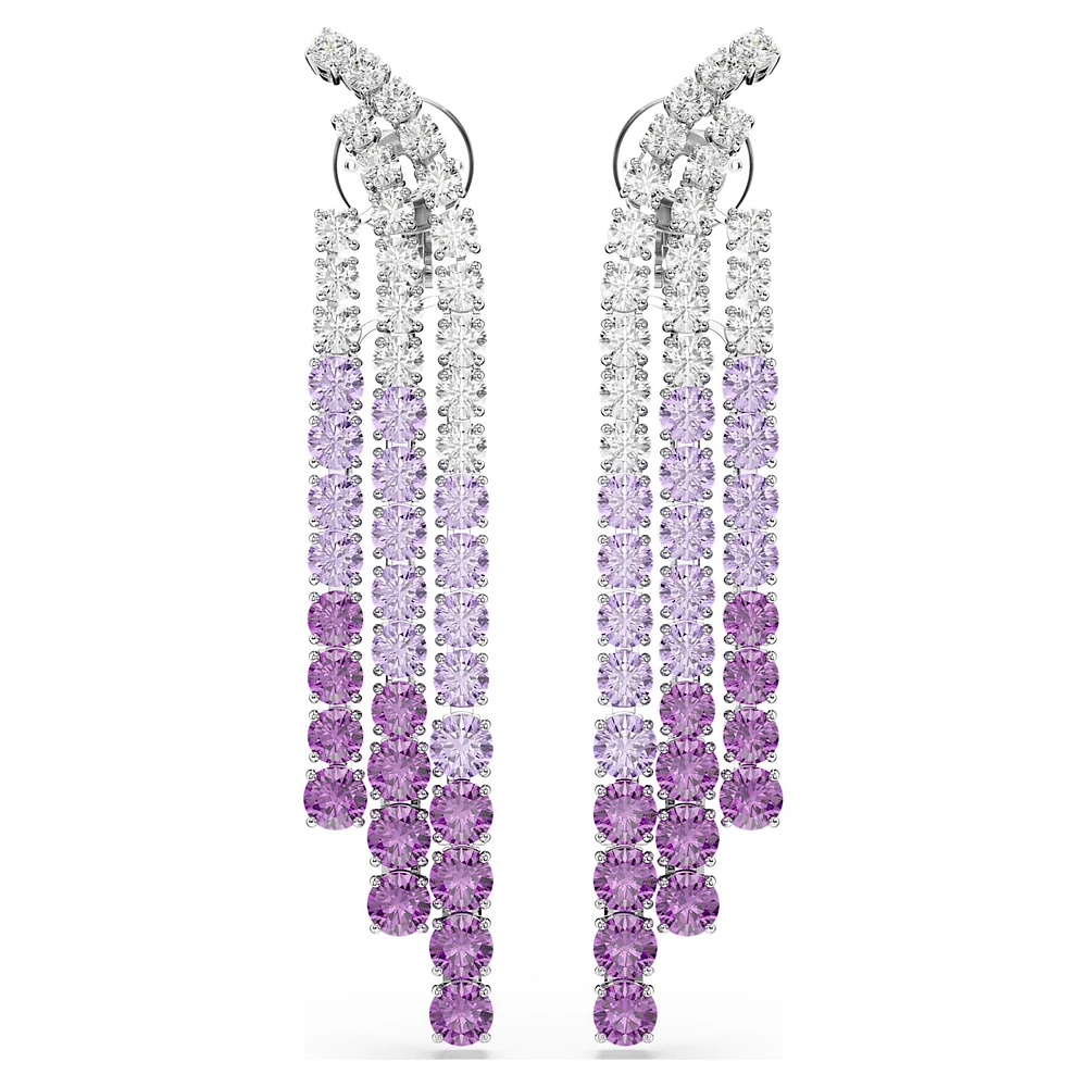 Matrix clip earrings, Colour gradient, Round cuts, Purple, Rhodium plated by SWAROVSKI