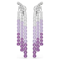 Matrix clip earrings, Colour gradient, Round cuts, Purple, Rhodium plated by SWAROVSKI