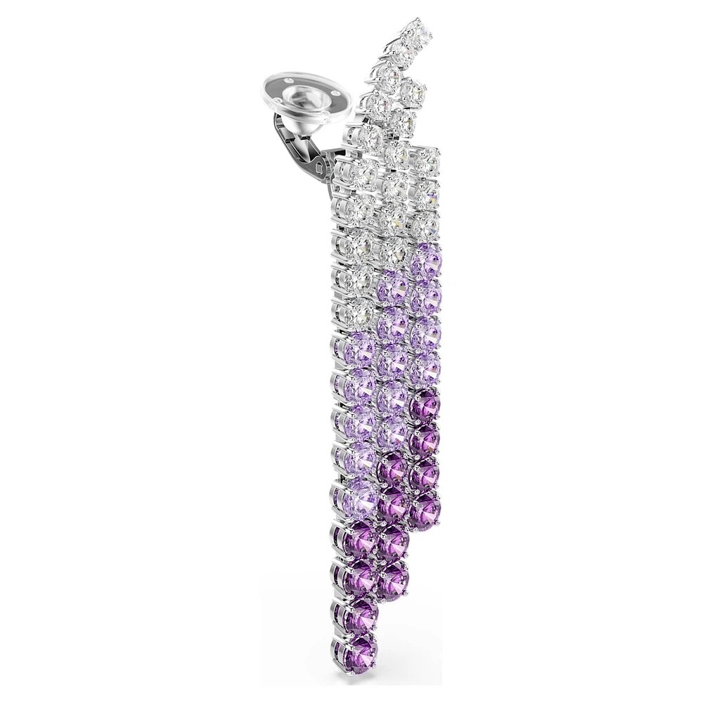 Matrix clip earrings, Colour gradient, Round cuts, Purple, Rhodium plated by SWAROVSKI