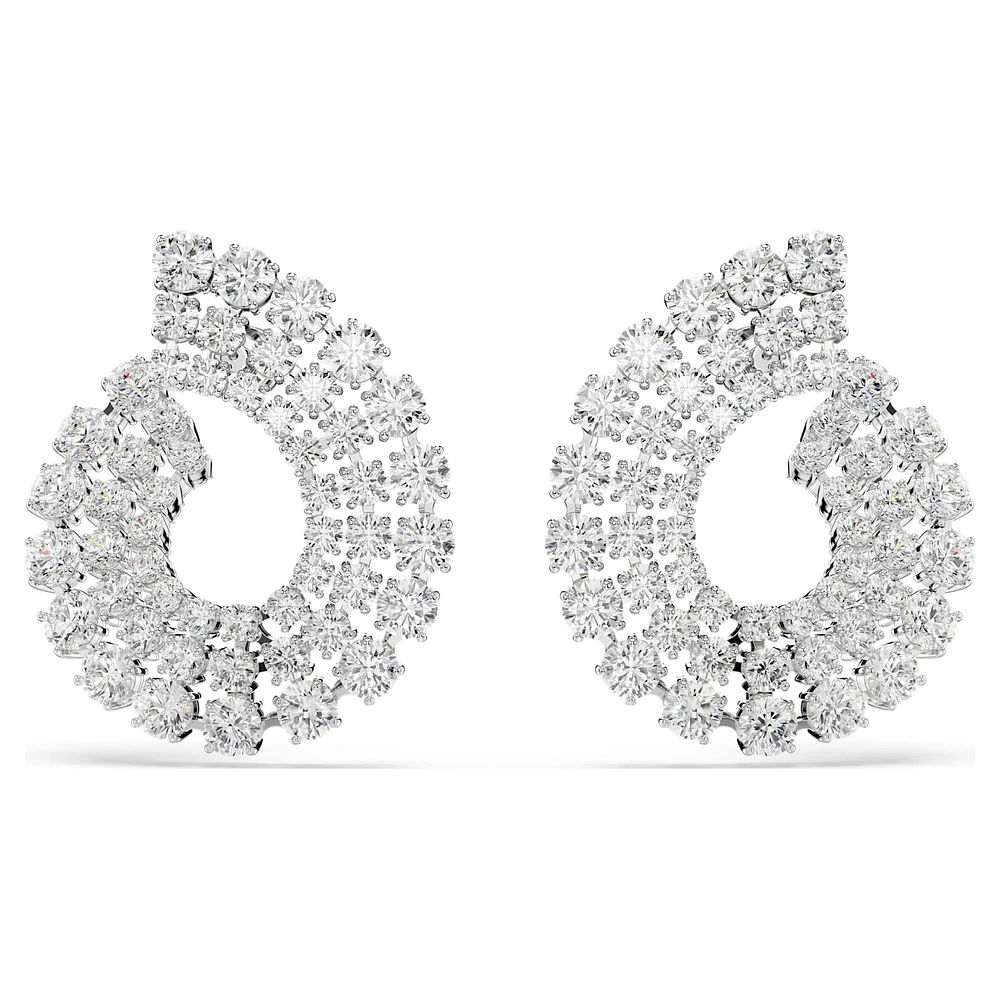 Matrix hoop earrings, Mixed round cuts, White, Rhodium plated by SWAROVSKI