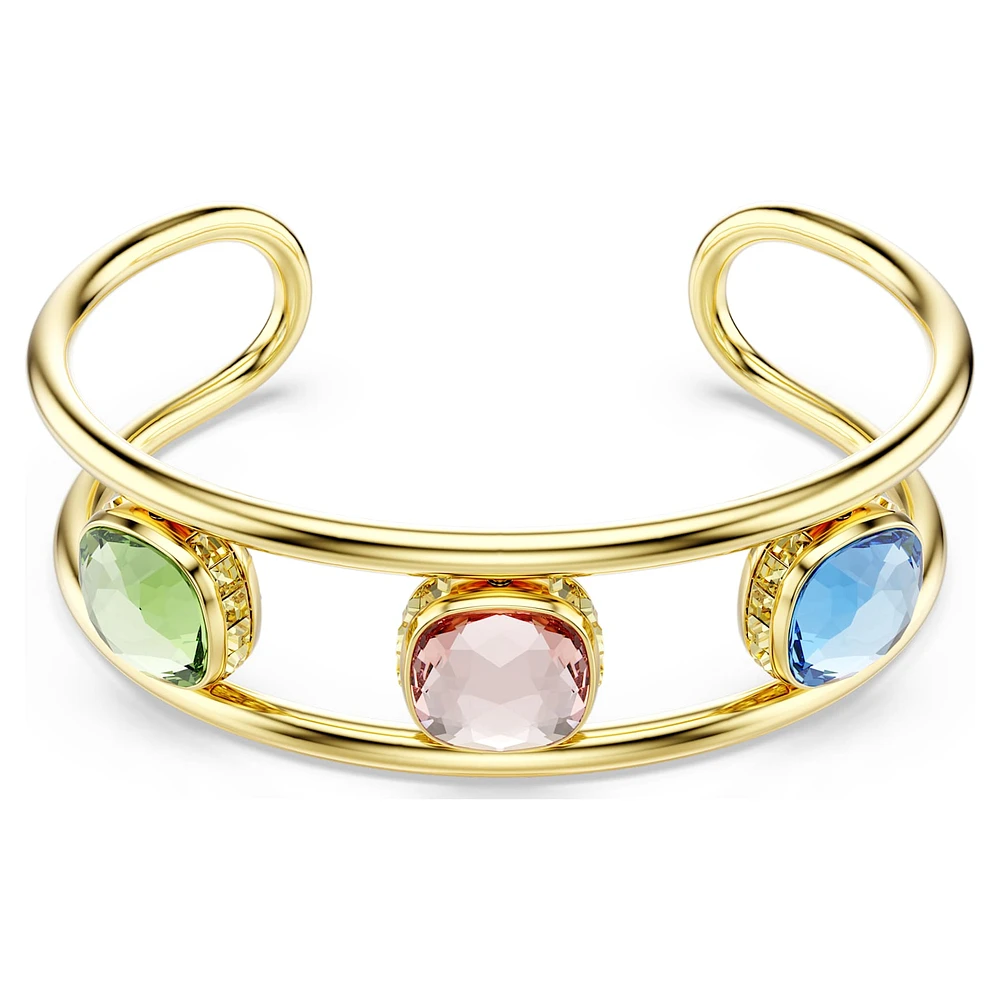 Chroma cuff, Cushion cut, Multicoloured, Gold-tone plated by SWAROVSKI