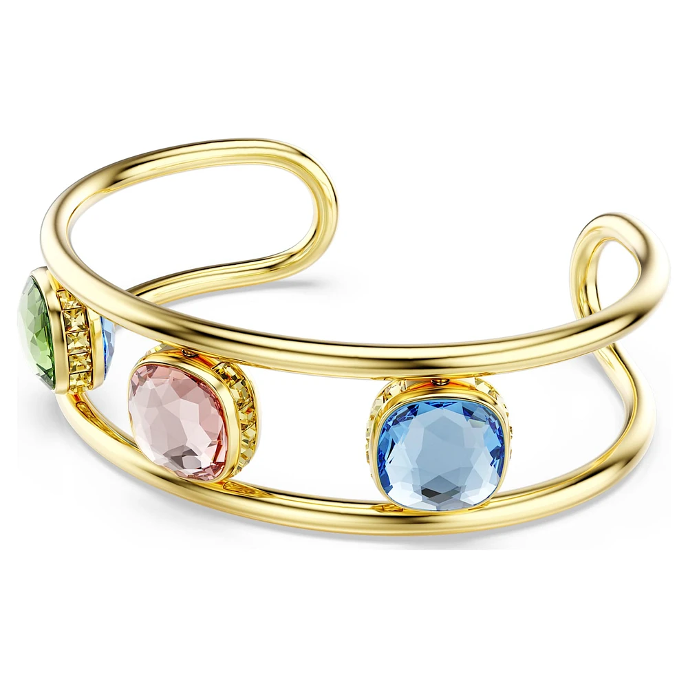 Chroma cuff, Cushion cut, Multicoloured, Gold-tone plated by SWAROVSKI