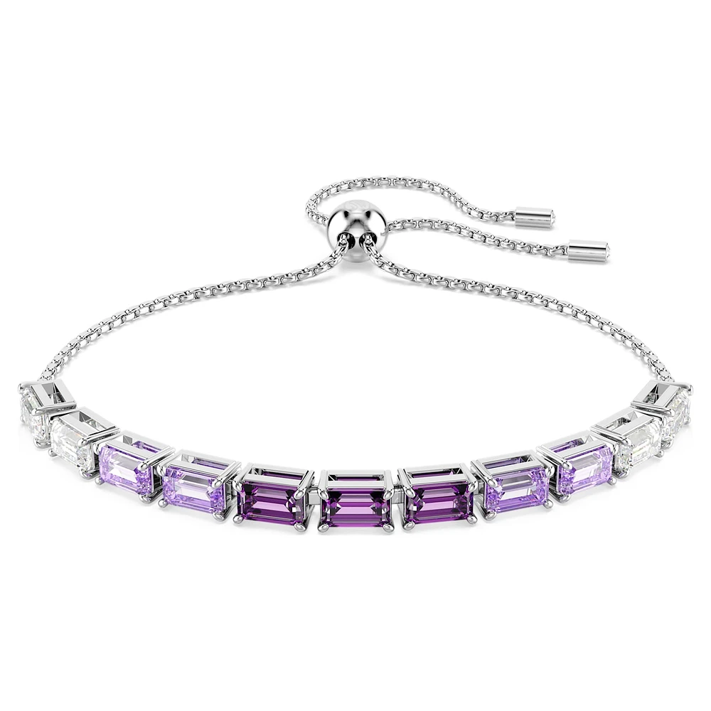Matrix Tennis bracelet, Baguette cut, Purple, Rhodium plated by SWAROVSKI