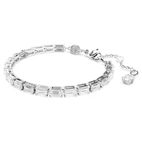 Matrix Tennis bracelet, Baguette cut, White, Rhodium plated by SWAROVSKI
