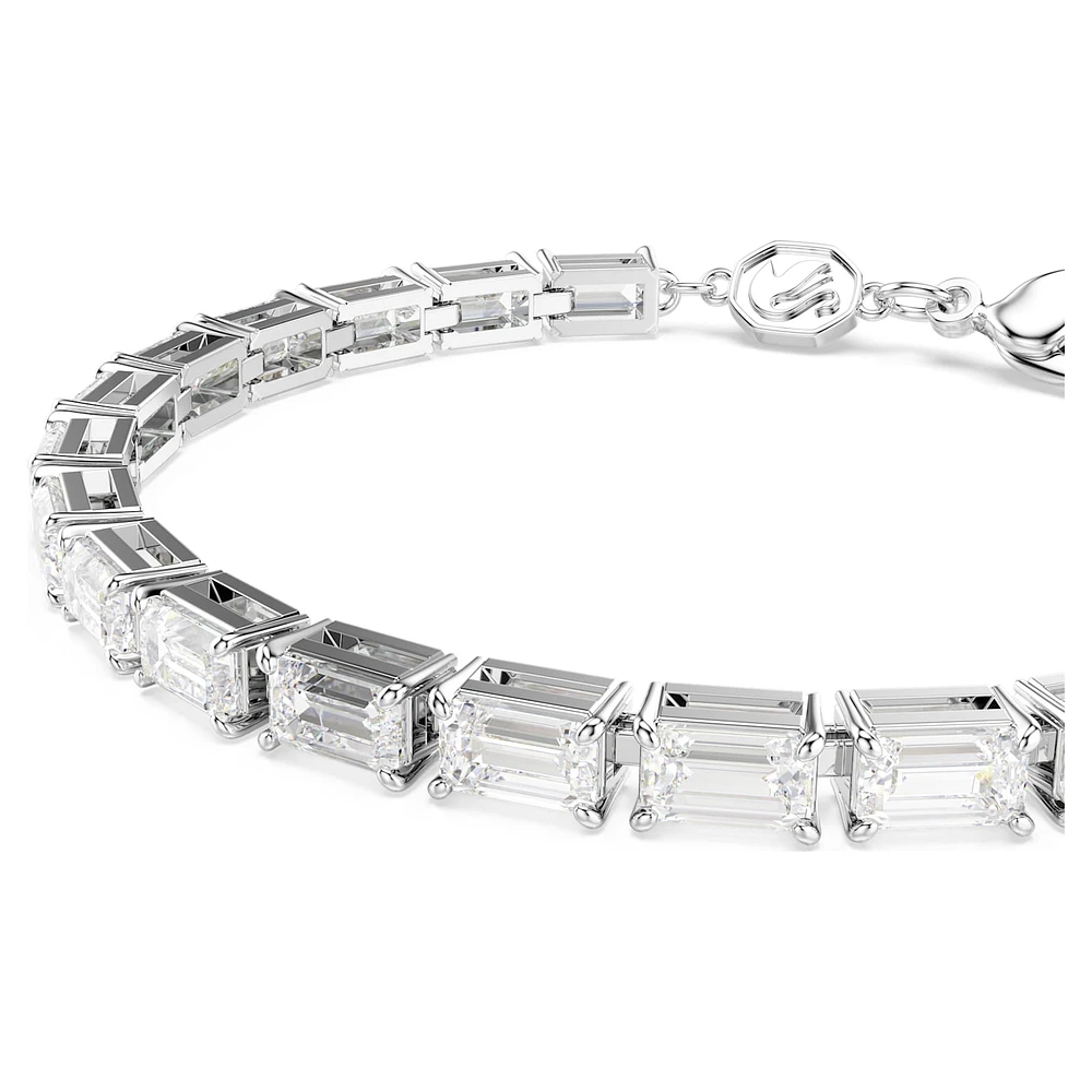 Matrix Tennis bracelet, Baguette cut, White, Rhodium plated by SWAROVSKI