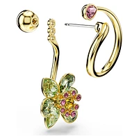 Idyllia drop earrings, Asymmetrical design, Mixed cuts, Flower, Multicolored, Gold-tone plated by SWAROVSKI