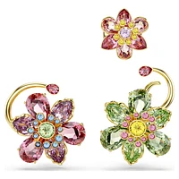 Idyllia ear cuff, Set (3), Asymmetrical design, Mixed cuts, Flower, Multicoloured, Gold-tone plated by SWAROVSKI